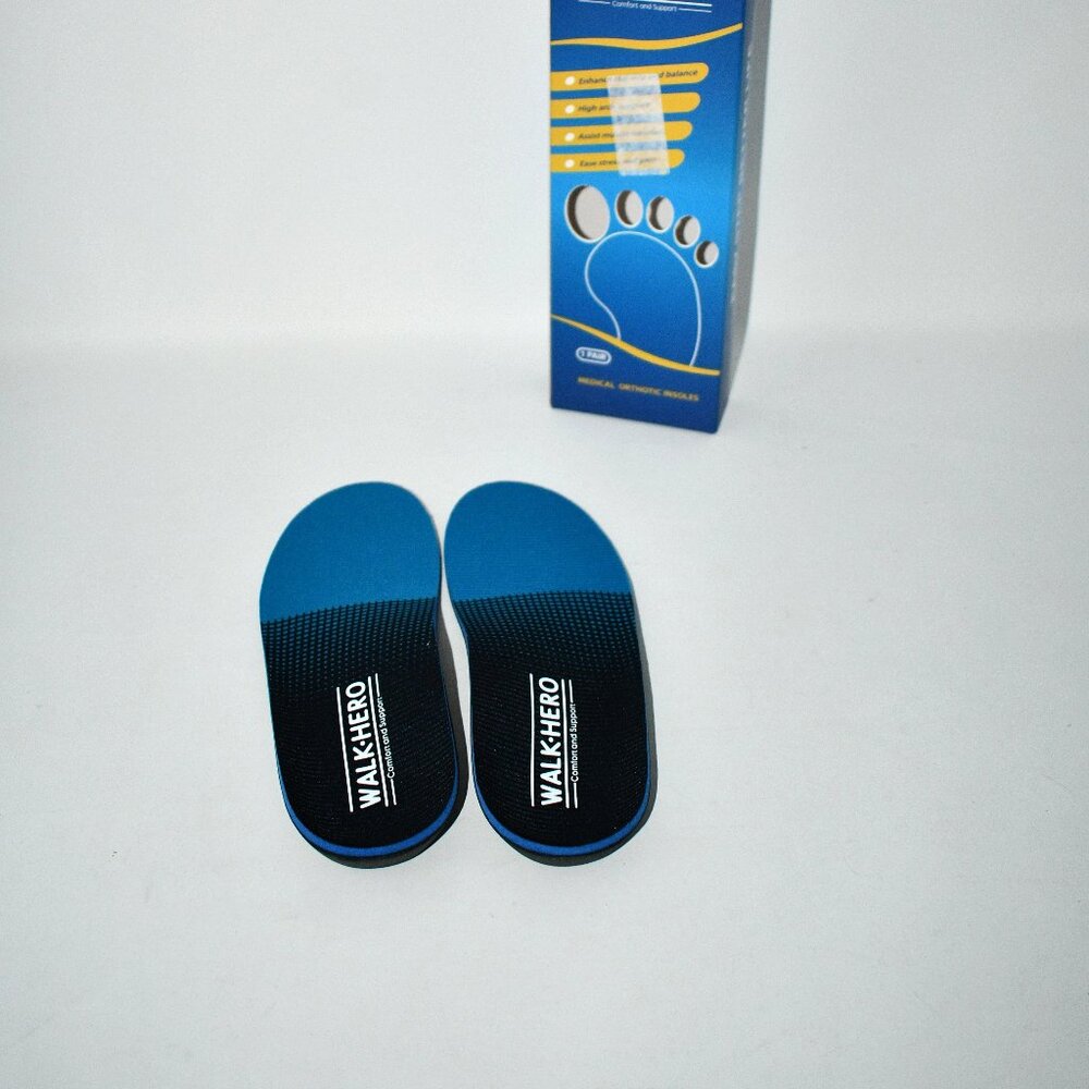 Walkhero Plantar Fasciitis Insoles, High Arch Support, Orthotic Inserts, Blue, M